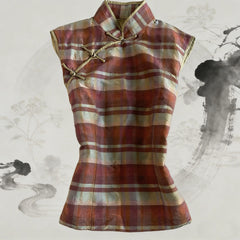 Cyflymder  Vintage T-shirt Y2k 2000s Woman Clothes Slim Chic Crop Top Streetwear Plaid Cheongsam Tank Top Harajuku Punk Basics Summer Tees