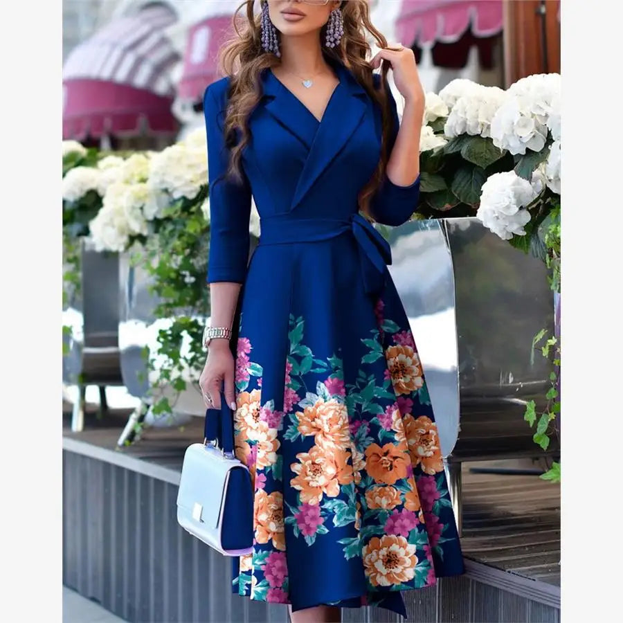 Cyflymder  Faionable V-ne Belted Svel Dr Women's Mid-length Skirt Sle Spring Summer New Arrival Polyester Fiber
