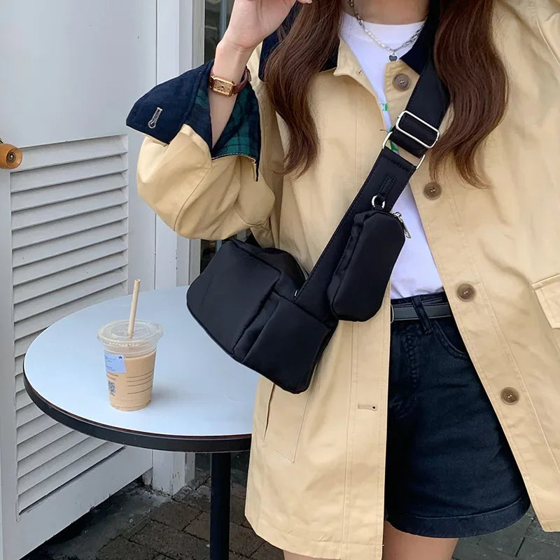 Cyflymder  Nylon Women Shoulder Bag Ladies Crossbody Bags Fashion Wide straps Female Armpit bag Handbags and purse 2-piece Set wallet