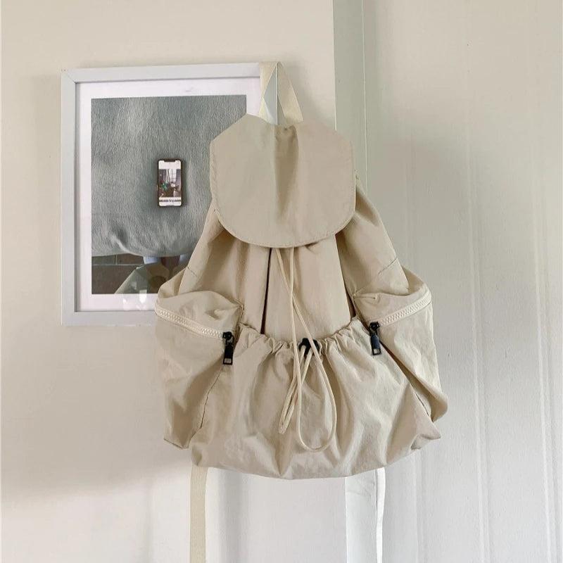 Cyflymder  Nylon Drawstring Pleated Backpack Women Trendy Vintage Casual Schoolbags Casual Travel Students Y2k Aesthetic Simple Backpacks
