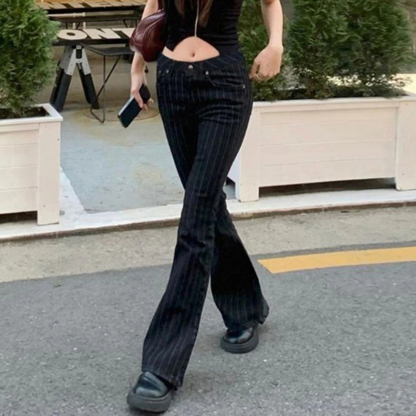 Cyflymder  Low-Waist Slimming Bla Stripe Bell Bot Jeans Women's Faionable Versatile Denim Pants Streetwear Romore Hot Girl Outfit