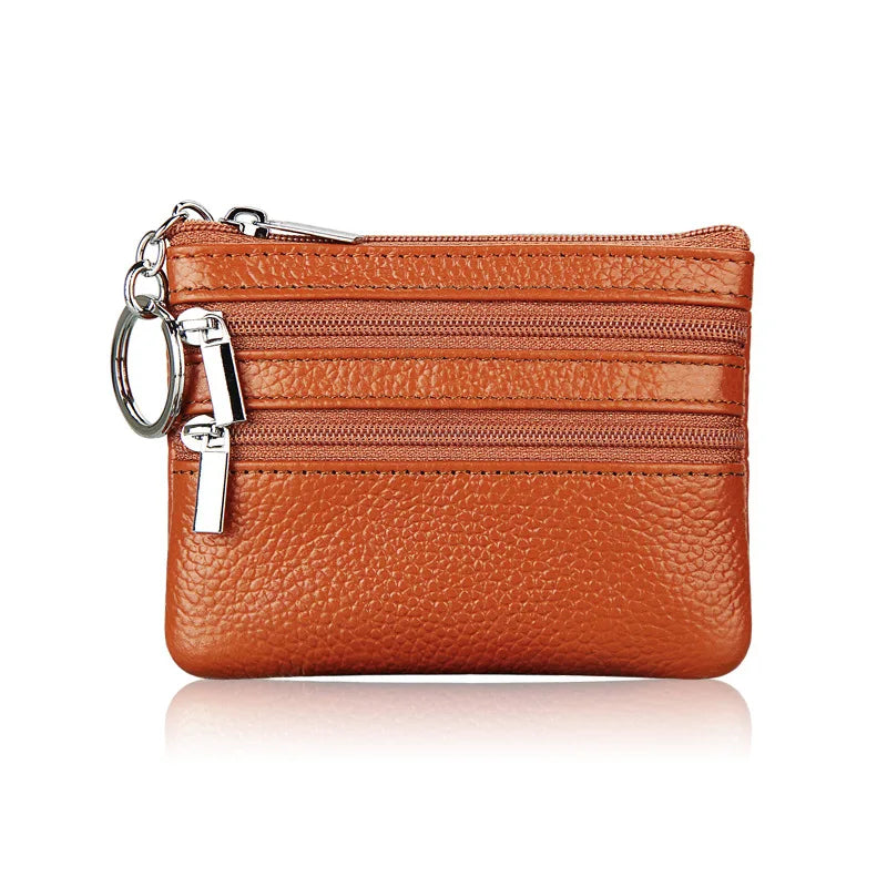 Cyflymder  Fashion Women Genuine Leather Coin Purse Small Zipper Card Holder Mini Pouch Change Wallet with Keychain