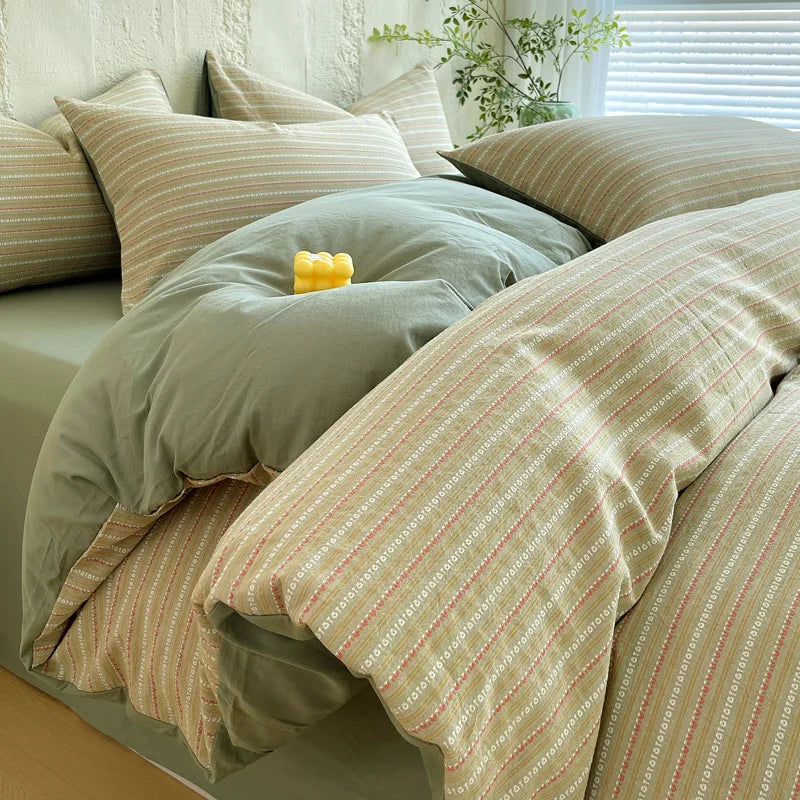 Cyflymder  Luxury Pure Cotton Striped Jacquard Bedding Set High Quality Non Fading Ultra Soft Duvet Cover Kit Adult Home Decor for Bedrooms