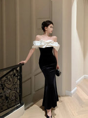 Cyflymder  Mermaid Dresses Women Sexy Slash Neck Off Shoulder Ruffles Patchwork Elegant Slim Evening Party Dress Female Backless Vintage