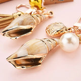 Cyflymder Women Bohemia Style Conch Keyrings With Pearl Shell Tassel Pendant Exquisite Bag Key Ring Ornaments Seaside Souvenir Small Gifts