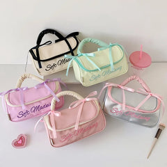 Cyflymder  Korean Fashion Casual Large Capacity Pencil Case PU Portable INS Solid Color Washing Make Up Statonery Bag Student Supplies