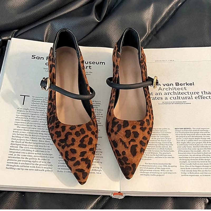Cyflymder  Street Style Leopard Women Mary Jane Shoes Ladies Concise Pointed Toe Pumps Spring Autumn Women's Commuting Shoes