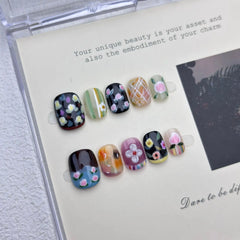 Cyflymder  10pcs Short Square Handmade Press on Nails Flower Pattern Fake Nails False Nail Artificial Nail 네일팁 Накладные Ногти Uñas