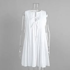 Cyflymder  Loose Pleated Vest Dress Women's Summer New Lace Up Accordion Pleating Short Style Dress Female Beach Resort Casual Dress