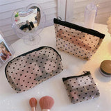 Cyflymder Mesh Cosmetic Makeup Bags Case Holder Cute Transparent Zipper Black Heart Printed Pencil Pen Case Pouch Convenient To Carry