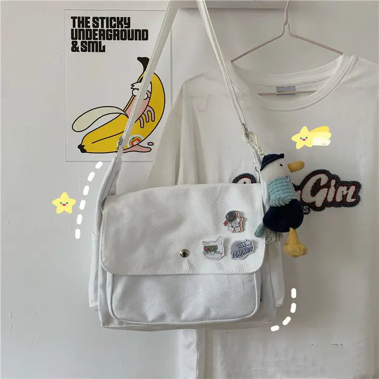 Cyflymder  Canvas Handbags Japanese School Shoulder Harajuku Solid Color Leisure Large Capacity Messenger Male Female Tote Bag Women's Bags