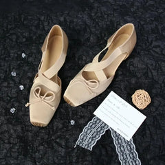 Cyflymder   French Butterfly Knot Ballet Flats 5CM Heightening New Women's Crossed Strap Round Head Comfortable Mary Janes Shoes