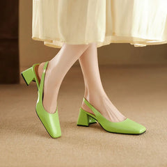 Cyflymder   Slingbacks Candy Colors Sandals for Women Patent Leather Square Toe Shoes Women Chunky Heels Summer Pumps Women Big Size WSH5310
