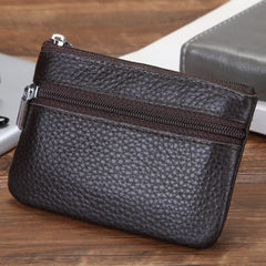 Cyflymder Leather 2 Zipper Coin Purse Wallet With Card Slots, Coin Organizer, Change Holder,Card Case, Leather Zipper Storage Bag for Men