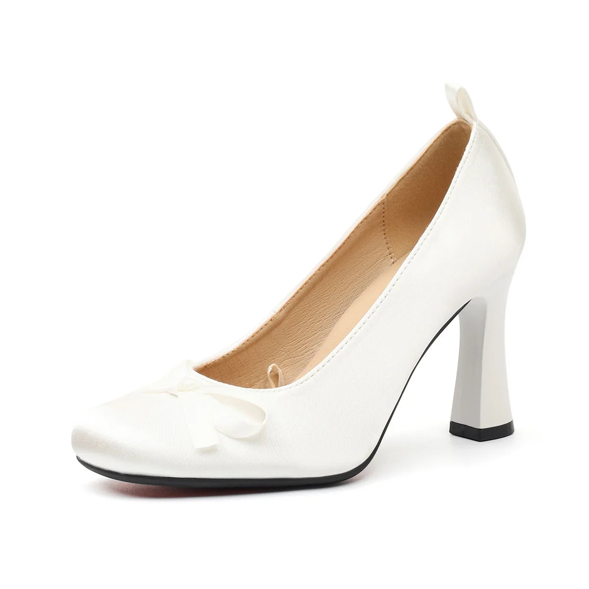 Cyflymder  Women's Vintage High Heels,French Luxury Satin Silk Round Toe Block Heel Slip-on Pumps,Sweet Bow Lolita Plus Size Ballet Shoes