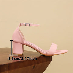 Cyflymder  Big Size 44 Elegant Pink Ankle Strap Sandals Classic Comfy Walking Office Lady 5.5cm Square Heels Sandals Women Shoes