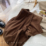 Cyflymder Vintage Corduroy Women Pants High Waist Coffee Wide Leg Pants Fall Casual Korean Office Ladies Trousers New