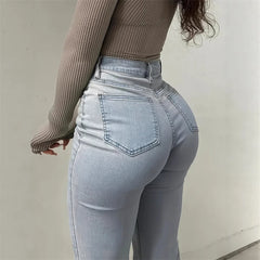 Cyflymder  Spring Summer Vintage High Waist Washed Jeans Women Elastic Flared Trousers Casual Commuter Female Denim Pants Trend Streetwear