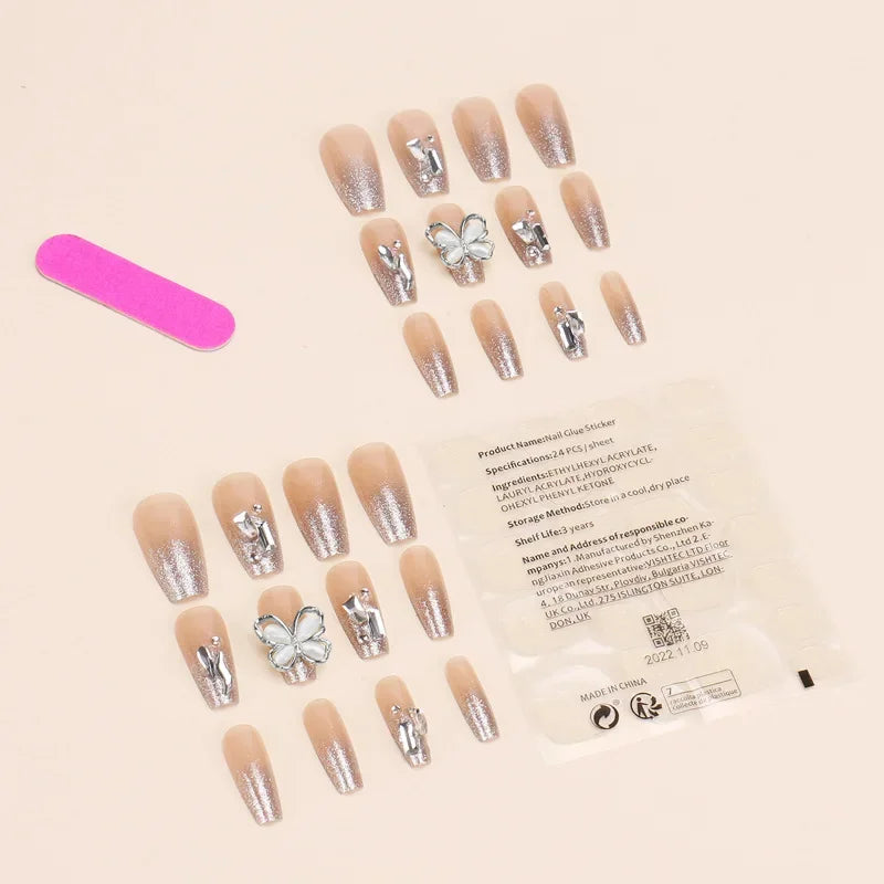 Cyflymder  24Pcs/1Box Fake Nails Art Press On False On Practice Hand For Material Formas Fingernails Fake Products Accessories Pink Design