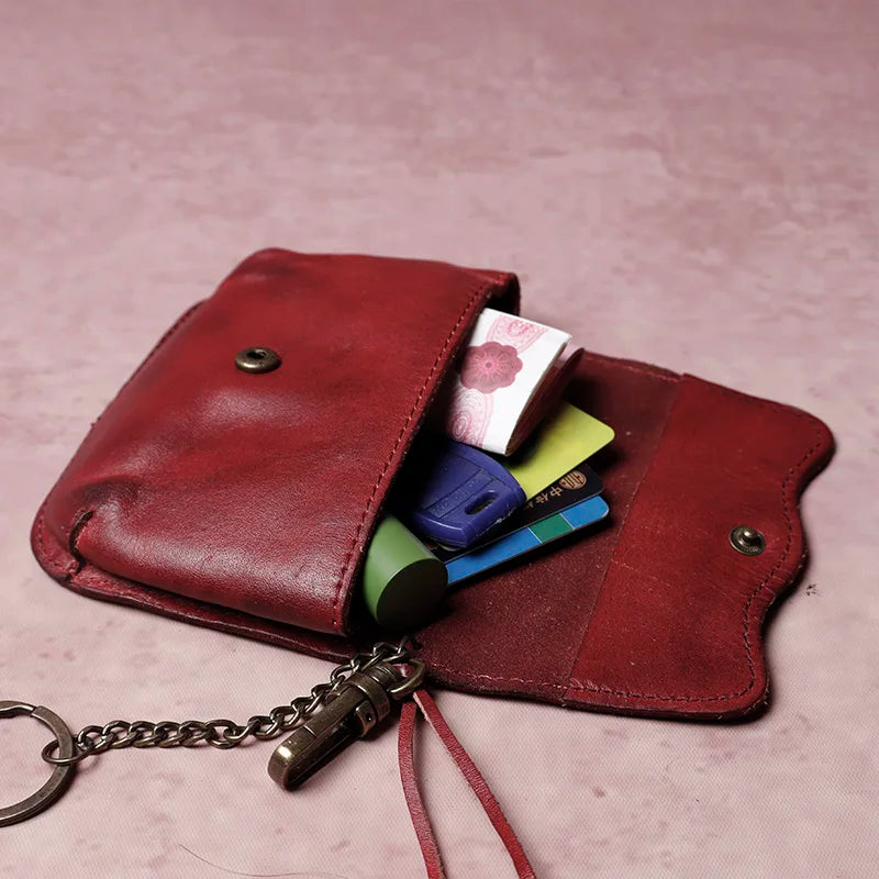 Cyflymder  Men's cowhide key bag car driver's license card bag ladies cowhide coin purse wallet retro leather waist hanging keychain