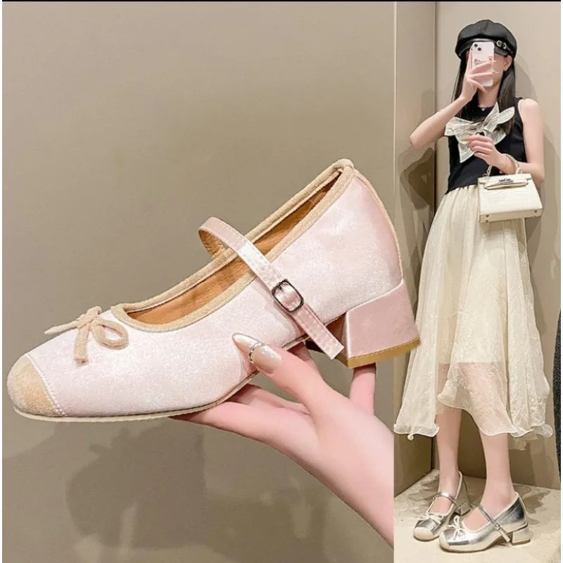 Cyflymder  Shallow Mouth Female Shoes Autumn Soft Black Flats Ballet New Dress Fall Summer Med Flower Rubber Hoof Hee