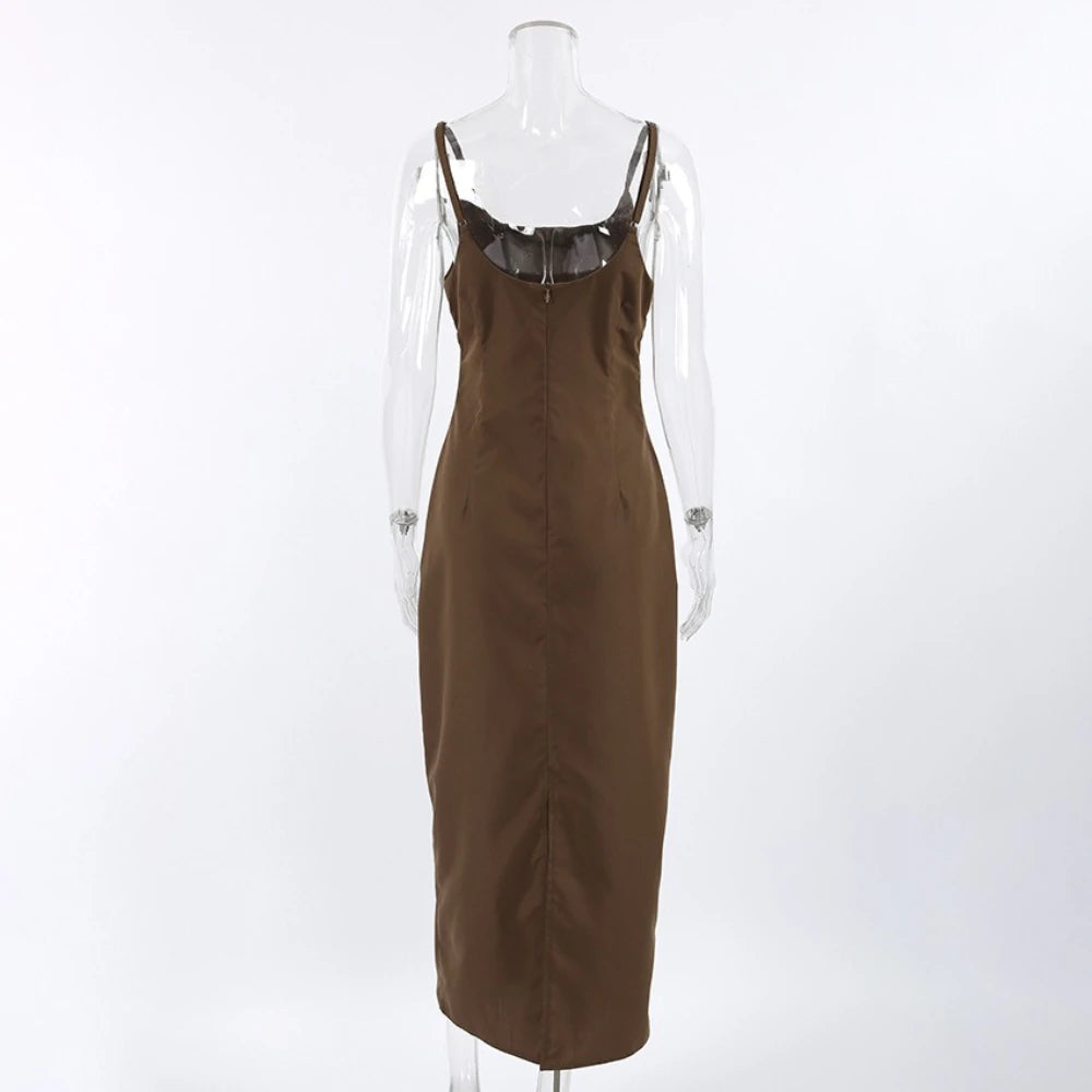 Cyflymder  Sexy Vintage Suspender Dress for Women Square Collar Sleeveless Tunic Temperament Long Dresses Female Summer Style