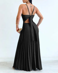 Cyflymder  Elegant A-line Evening Dress Women Sexy V-Neck Sleeveless Pleated Dress Causal Flowy A Line Maxi Dress