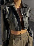 Cyflymder Womens Vintage PU Leather Jacket Coat Windbreaker Faux Fur Jacket Outerwear Coat Motorcycle Y2K 90s Streetwear