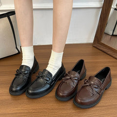 Cyflymder   Vintage Slip on Women Elegantes Mary Jane Shoes Fashion Butterfly-knot Shoes for Woman Ladies Thick Heel Dress Loafer Shoes
