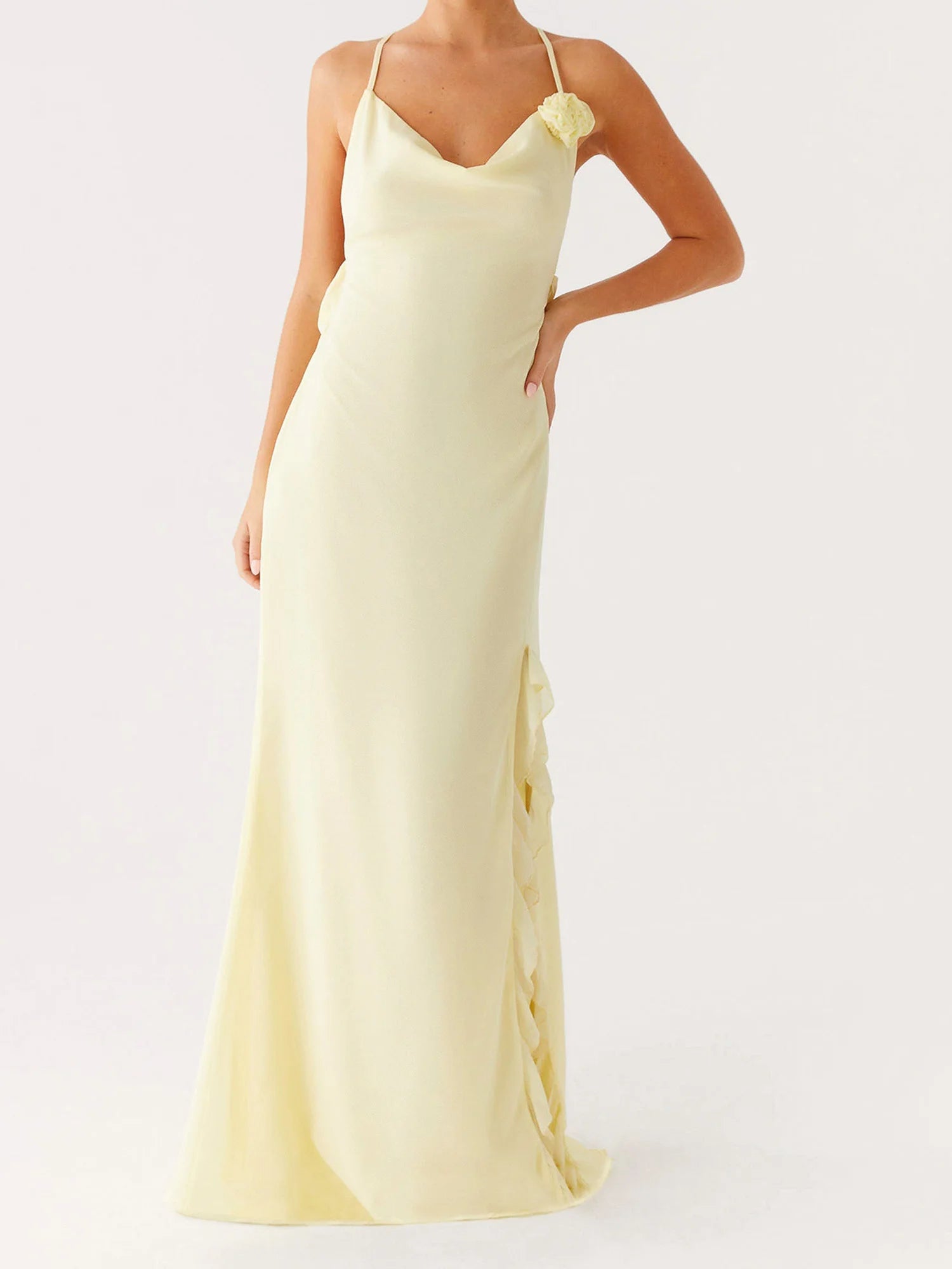 Cyflymder  Elegant Floral Print Sleeveless Maxi Dress with V-Neckline and Side Slit for Wedding Guest Evening Party Prom Beach Casual Wear