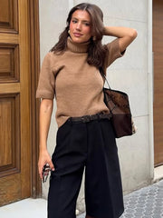 Cyflymder   Women's Winter Basic Sweater Pullover Retro High Neck Short Sleeve Jumpers Street Casual Office Commute Knit Pullovers