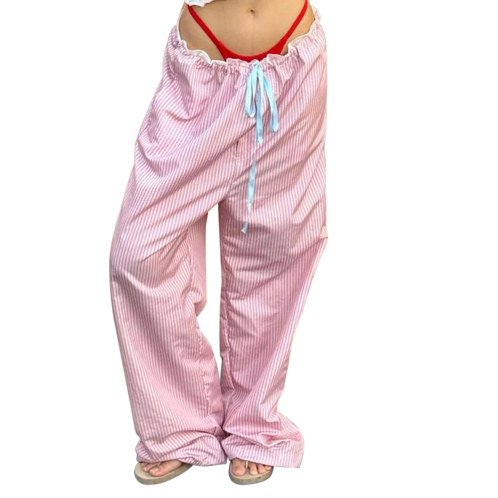 Cyflymder  Women Loose Pants Stripe Print Drawstring Elastic Waist Trousers Spring Summer Casual Sweatpants Streetwear