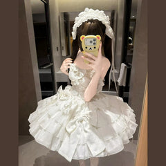 Cyflymder   Japanese Victorian Elegant Lolita Jsk Dress Women Vintage Sweet Lace Bow Slim Bandage Princess Dresses Evening Party Mini Dress
