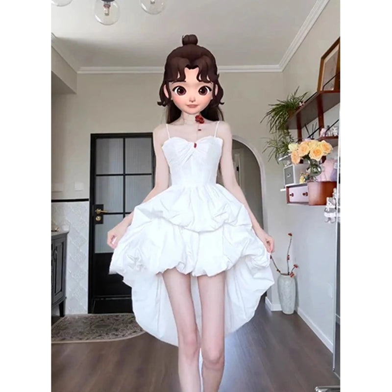 Cyflymder  Irregular White Mini Dress Women Fashion Birthday Party Prom Luxury Sexy Straps Dress Summer Korean Bodycon Design Vestidos New
