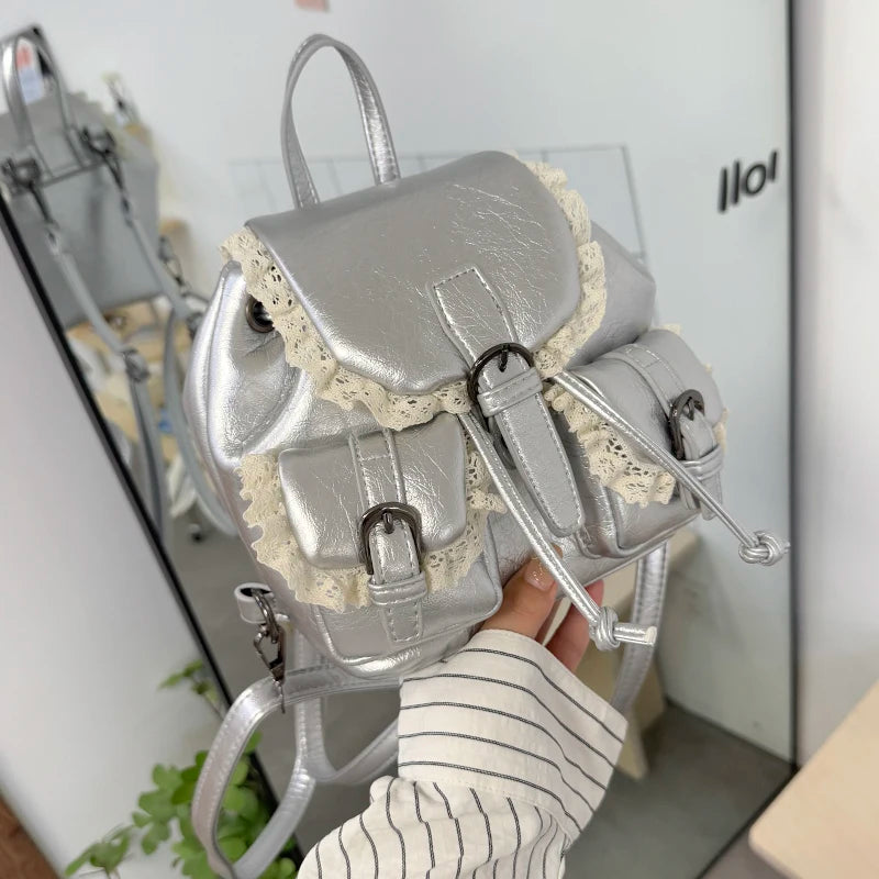 Cyflymder  Lace Patchwork Fairy Fashion Handbags Y2k Aesthetic Chic Casual Simple Backpacks Korean Women Mini Sweet Preppy Schoolbags