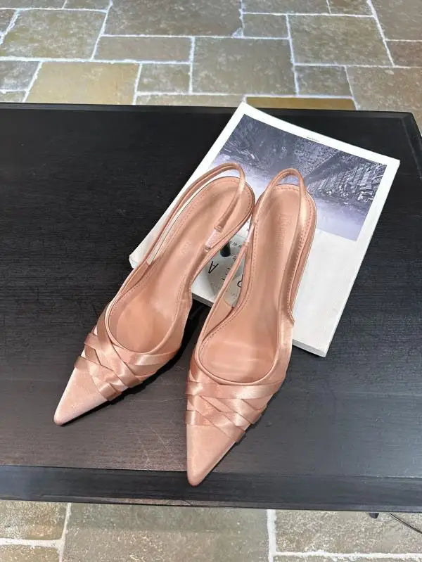 Cyflymder  Low Sandals Woman Leather Low-heeled Hoof Heels Rome Fabric PU Silk Slides Low Sandals Woman Leather Low-heeled Rome Silk Slides
