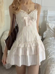 Cyflymder  Women's Mini Skirt Sweet Style Puff Sleeve Crop Jacket Spaghetti Strap V Neck Ruffle Tier Dress Casual Vacation Female Frock