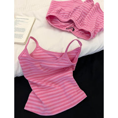 Cyflymder  Sweet and Gentle Wind Striped Suspenders Pajamas Women's Summer New Skin-friendly and Comfortable Suit Can Be Worn Outside