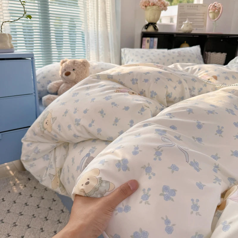 Cyflymder  INS Korean Style 2025 Floral Bedding Sets New Skin Friendly Soft Washed Cotton Printed Bed Sheet Sets