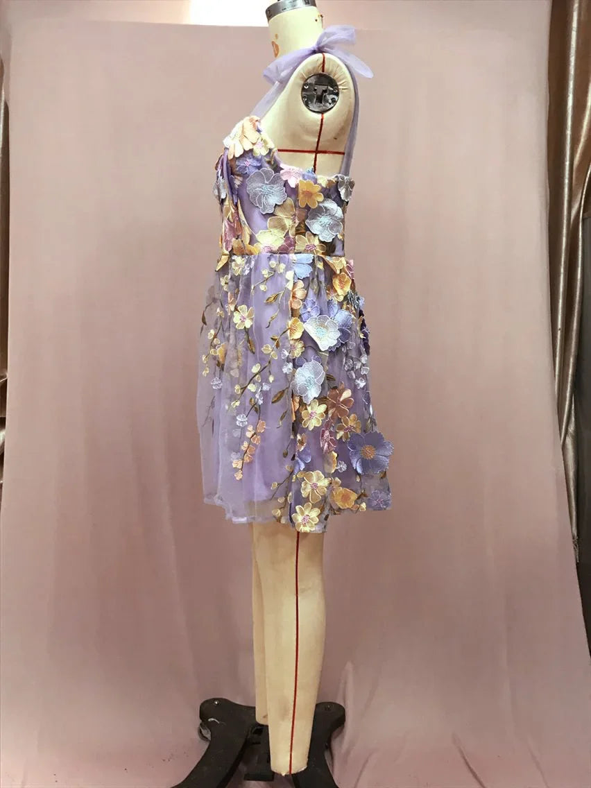 Cyflymder  Fashionable Embroidered Women's Tank Dress Sexy Sleeveless Evening Dress 3D Flower Design Cross-border Delivery