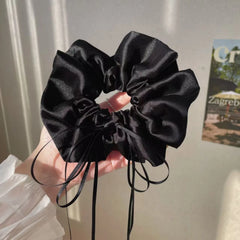Cyflymder  1PC White Satin Bow Scrunchie, Large Elegant Hair Tie With Long Ribbon, Romantic Bridal-Style Hair Accessory For Women