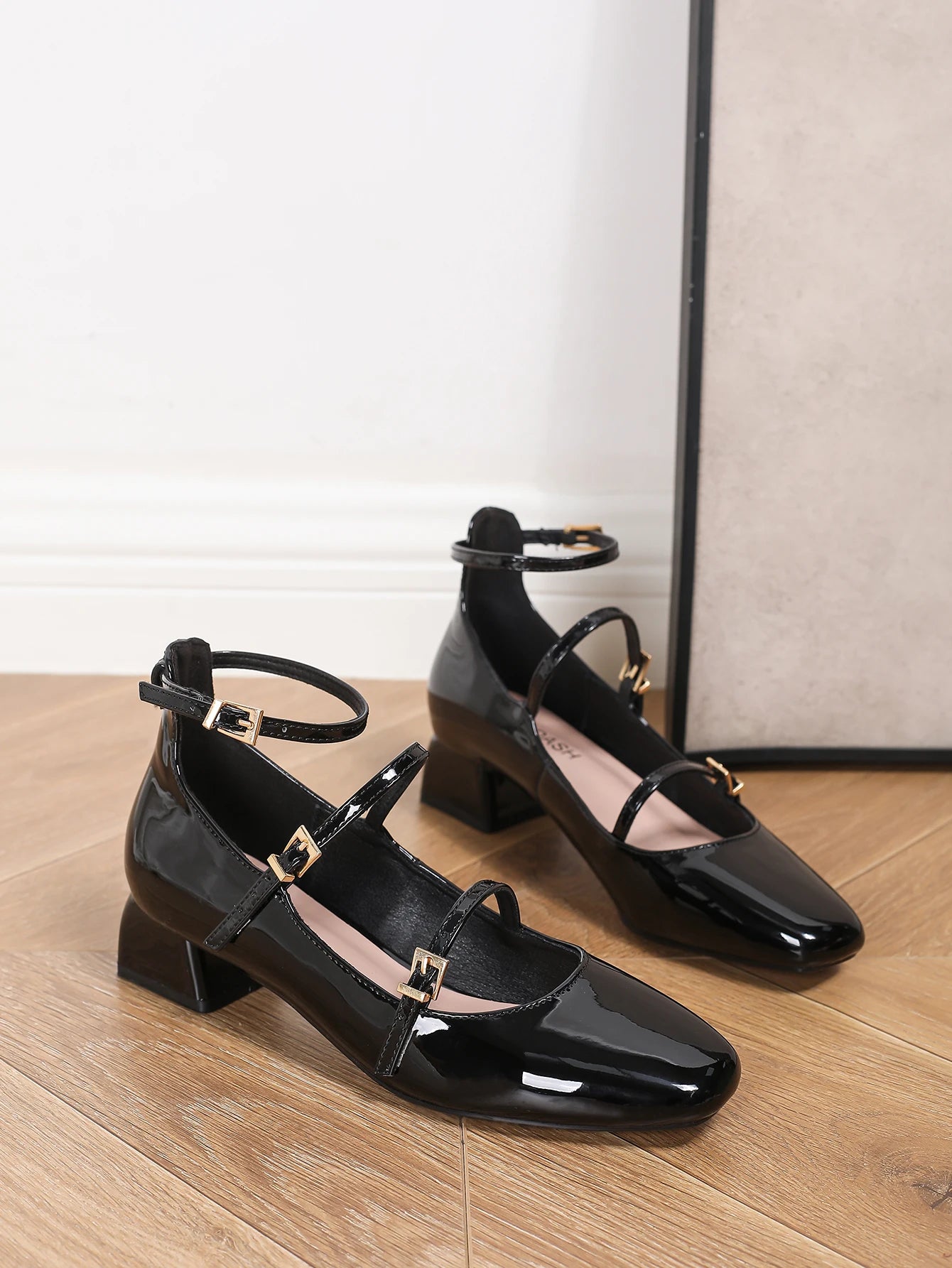 Cyflymder  French style thick heel with a single buckle, Mary Jane shoes, low heel, round toe, shallow mouth single shoe