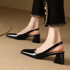 Cyflymder   Slingbacks Candy Colors Sandals for Women Patent Leather Square Toe Shoes Women Chunky Heels Summer Pumps Women Big Size WSH5310