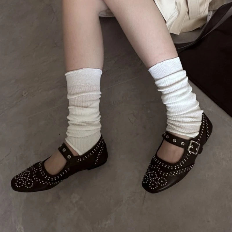 Cyflymder  Retro Rivet Buckle Design Flats Women Round Toe Shallow Elegant Mary Jane Shoes for Ladies Fashion Brand Designer Casual Shoes