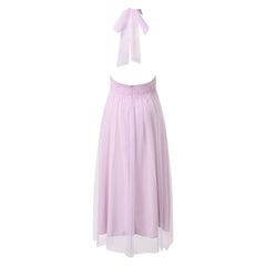 Cyflymder  Women Dress For Wedding Guest Halter Neck Tie Bow Backless Long Dress High Waist Tulle Mesh Sleeveless Sexy A-Line Party Dress