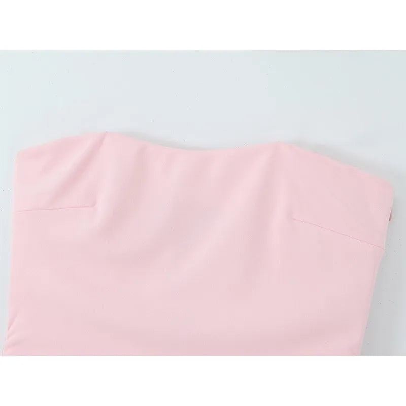 Cyflymder  Elegant Ruched Strapless Dress Women Sexy Pastel Pink Off Shoulder Side Zipper Midi Dress 2025 New Summer Party Evening Dresses