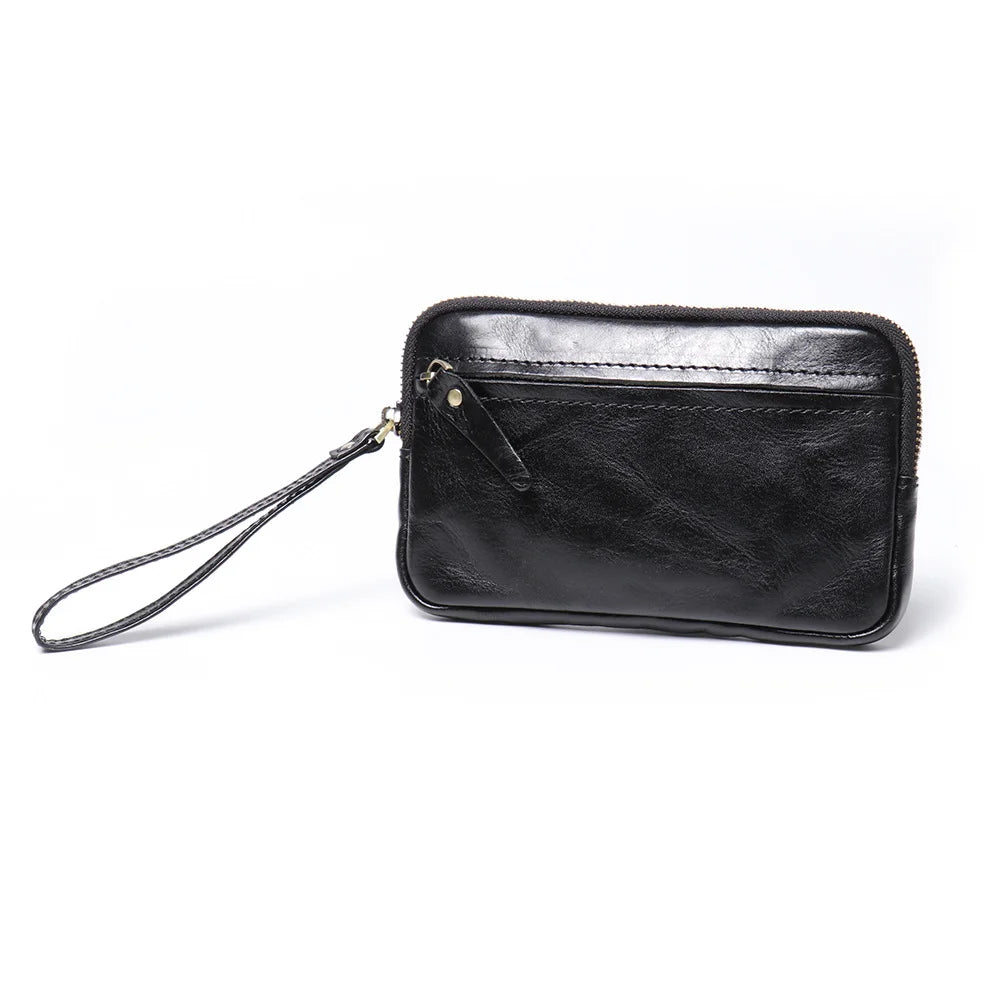 Cyflymder  New Vegetable Tanned Leather Zipper Pouch, Cowhide Coin Purse, Large-capacity Card Holder, Leather Storage Bag, Key Case