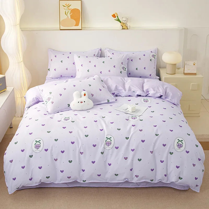Cyflymder  Ins Style Plant Printed Skin Friendly Cotton Bed Sets 4Pcs Soft Cozy Duvet Cover Set for All Seasons King Queen Textile Supplies