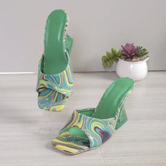 Cyflymder  New High Heels Fashion Versatile Featured Women Sandals Pattern Design Advanced Shoes Women Square Head Trendy Classic Slippers