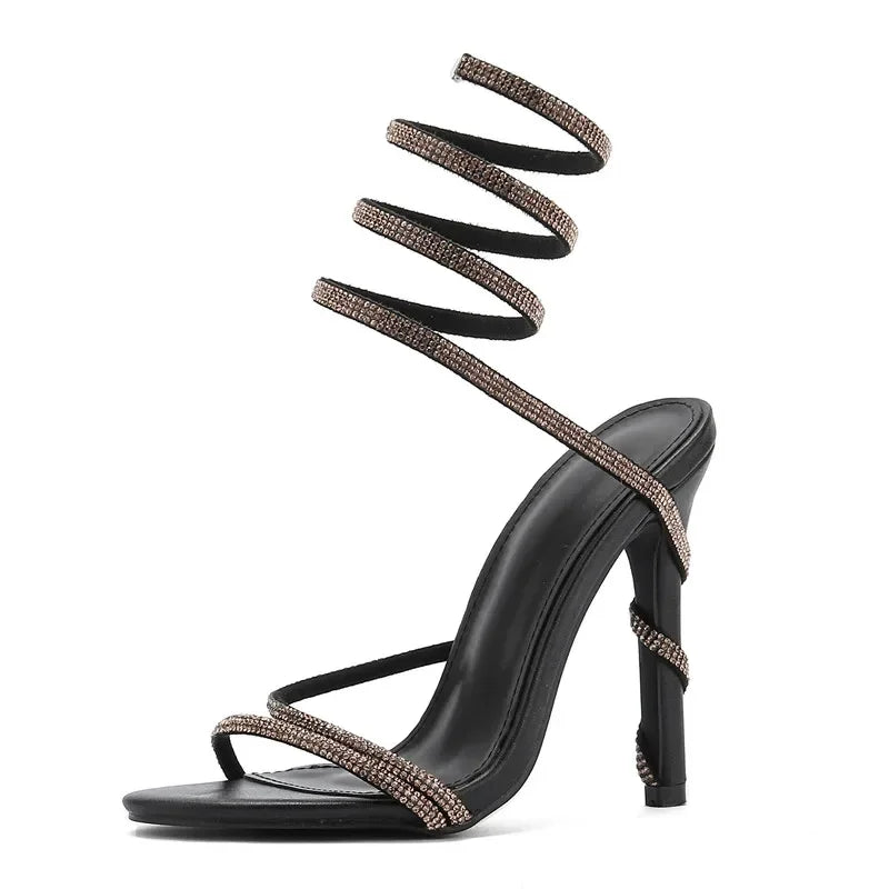 Cyflymder  Summer Luxury Crystal Snake Coiled Women Sandals Sexy Narrow band Thin High heels Wedding Party Female Gladiator Shoes